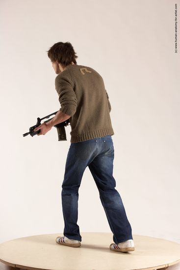 Casual Fighting with submachine gun Man White Standing poses - ALL Slim Short Brown Standing poses - simple Multi angles poses Academic Fighting poses - ALL