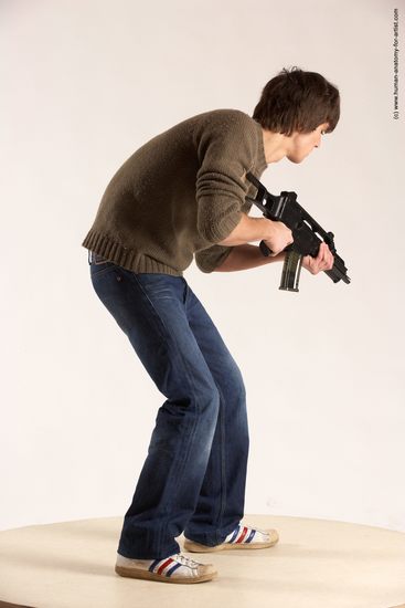 Casual Fighting with submachine gun Man White Standing poses - ALL Slim Short Brown Standing poses - simple Multi angles poses Academic Fighting poses - ALL