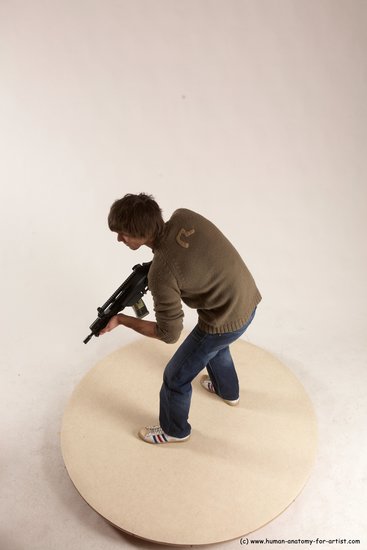 Casual Fighting with submachine gun Man White Standing poses - ALL Slim Short Brown Standing poses - simple Multi angles poses Academic Fighting poses - ALL