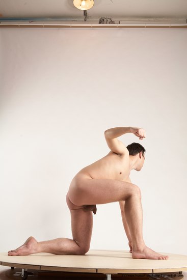 Nude Man White Kneeling poses - ALL Average Short Brown Kneeling poses - on one knee Multi angles poses Realistic