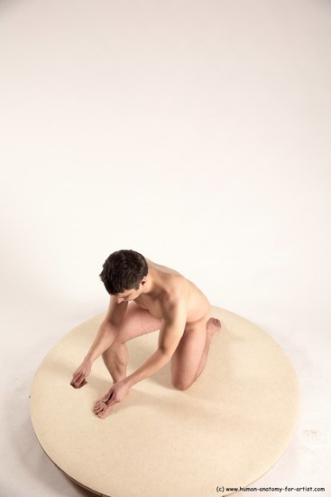 Nude Man White Kneeling poses - ALL Average Short Brown Kneeling poses - on one knee Multi angles poses Realistic