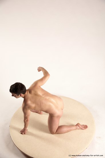 Nude Man White Kneeling poses - ALL Average Short Brown Kneeling poses - on one knee Multi angles poses Realistic