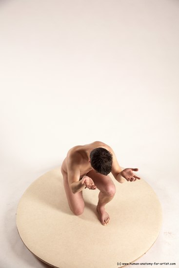 Nude Man White Kneeling poses - ALL Average Short Brown Kneeling poses - on one knee Multi angles poses Realistic