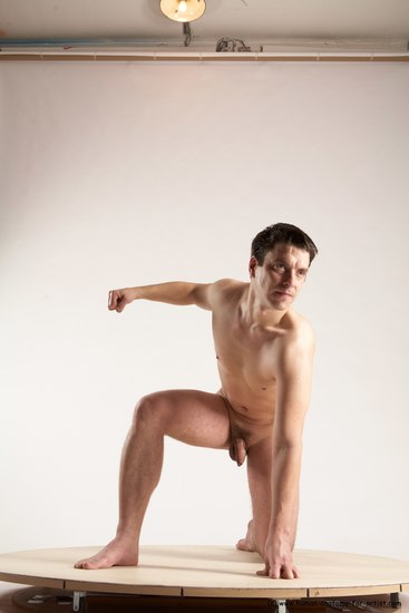 Nude Man White Kneeling poses - ALL Average Short Brown Kneeling poses - on one knee Multi angles poses Realistic