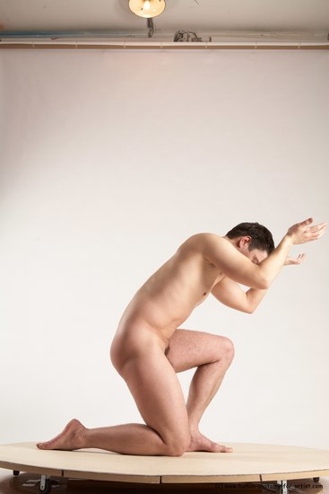 Nude Man White Kneeling poses - ALL Average Short Brown Kneeling poses - on one knee Multi angles poses Realistic