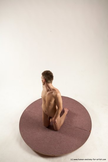 Nude Man White Kneeling poses - ALL Slim Short Brown Kneeling poses - on both knees Multi angles poses Realistic