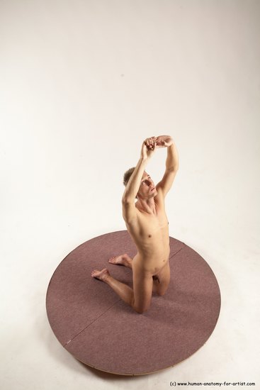 Nude Man White Kneeling poses - ALL Slim Short Brown Kneeling poses - on both knees Multi angles poses Realistic