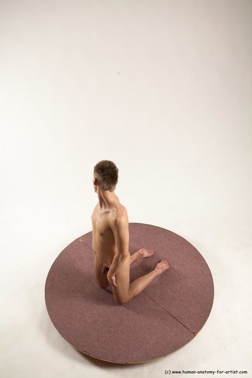 Nude Man White Kneeling poses - ALL Slim Short Brown Kneeling poses - on both knees Multi angles poses Realistic