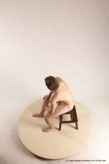 Nude Man White Sitting poses - simple Slim Short Brown Sitting poses - ALL Multi angles poses Realistic