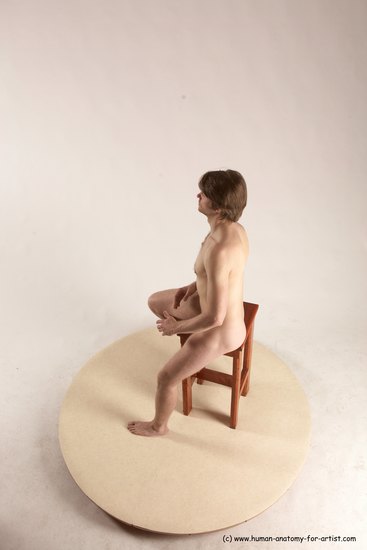 Nude Man White Sitting poses - simple Slim Short Brown Sitting poses - ALL Multi angles poses Realistic