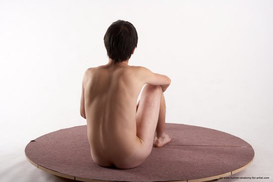 Nude Man White Sitting poses - simple Slim Short Brown Sitting poses - ALL Realistic