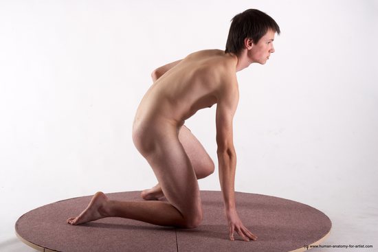 Nude Man White Kneeling poses - ALL Slim Short Brown Kneeling poses - on one knee Realistic