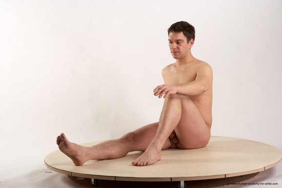 Nude Man White Sitting poses - simple Average Short Brown Sitting poses - ALL Realistic