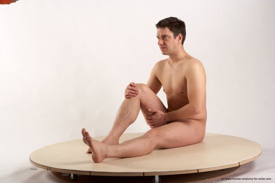 Nude Man White Sitting poses - simple Average Short Brown Sitting poses - ALL Realistic