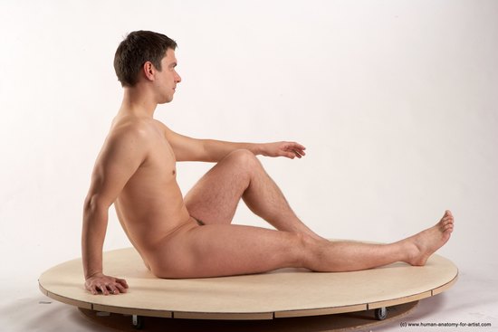 Nude Man White Sitting poses - simple Average Short Brown Sitting poses - ALL Realistic