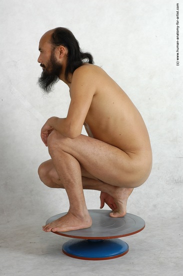 Nude Man Asian Standing poses - ALL Slim Bald Standing poses - knee-bend Black Realistic