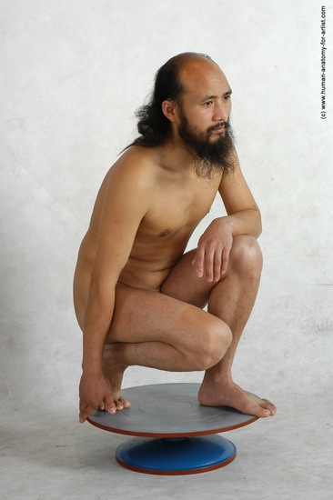 Nude Man Asian Standing poses - ALL Slim Bald Standing poses - knee-bend Black Realistic