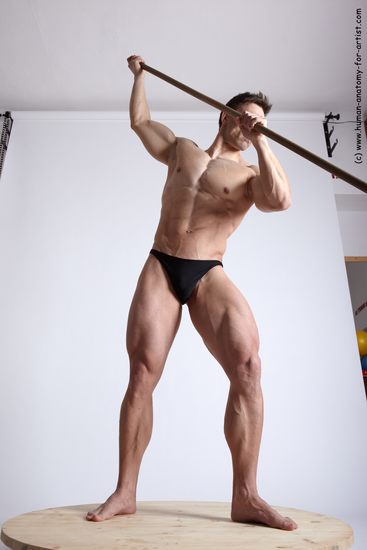 Underwear Fighting with axe Man White Standing poses - ALL Muscular Short Brown Standing poses - simple Academic