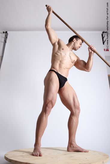 Underwear Fighting with axe Man White Standing poses - ALL Muscular Short Brown Standing poses - simple Academic