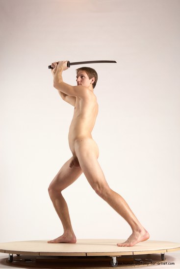 Nude Fighting with sword Man White Standing poses - ALL Athletic Short Brown Standing poses - simple Multi angles poses Realistic