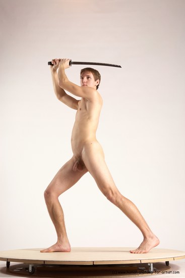 Nude Fighting with sword Man White Standing poses - ALL Athletic Short Brown Standing poses - simple Multi angles poses Realistic