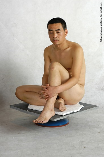 Nude Man Asian Sitting poses - simple Slim Short Black Sitting poses - ALL Realistic