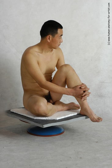 Nude Man Asian Sitting poses - simple Slim Short Black Sitting poses - ALL Realistic