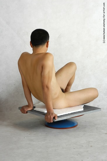 Nude Man Asian Sitting poses - simple Slim Short Black Sitting poses - ALL Realistic