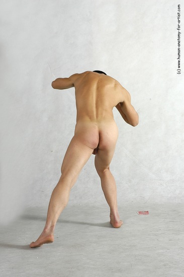 Nude Martial art Man Asian Standing poses - ALL Slim Short Black Standing poses - simple Realistic