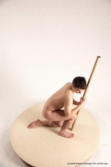 Nude Man White Kneeling poses - ALL Average Short Brown Kneeling poses - on one knee Multi angles poses Realistic