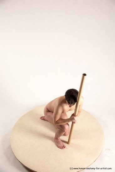 Nude Man White Kneeling poses - ALL Average Short Brown Kneeling poses - on one knee Multi angles poses Realistic