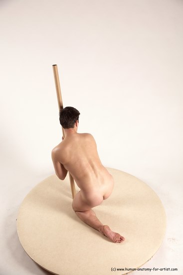 Nude Man White Kneeling poses - ALL Average Short Brown Kneeling poses - on one knee Multi angles poses Realistic