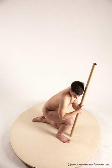 Nude Man White Kneeling poses - ALL Average Short Brown Kneeling poses - on one knee Multi angles poses Realistic