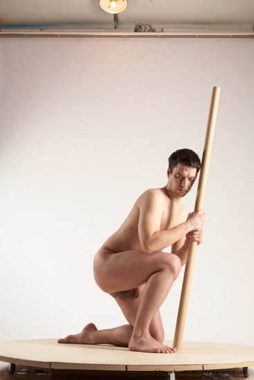 Nude Man White Kneeling poses - ALL Average Short Brown Kneeling poses - on one knee Multi angles poses Realistic