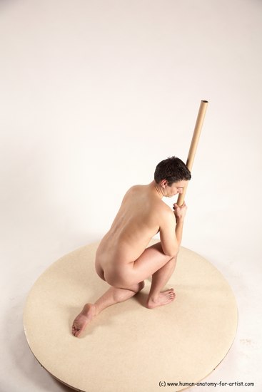 Nude Man White Kneeling poses - ALL Average Short Brown Kneeling poses - on one knee Multi angles poses Realistic