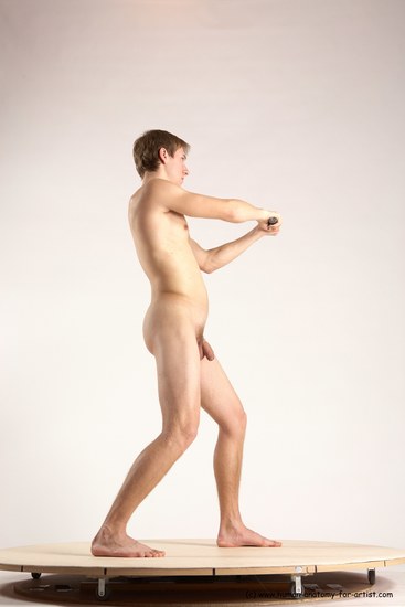 Nude Fighting with sword Man White Standing poses - ALL Slim Short Brown Standing poses - simple Multi angles poses Realistic