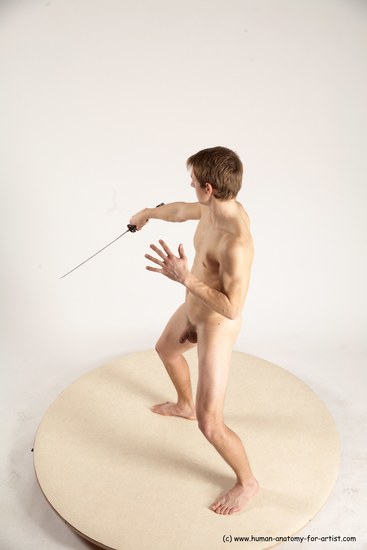 Nude Fighting with sword Man White Standing poses - ALL Slim Short Brown Standing poses - simple Multi angles poses Realistic