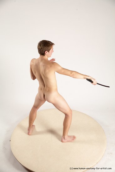 Nude Fighting with sword Man White Standing poses - ALL Slim Short Brown Standing poses - simple Multi angles poses Realistic