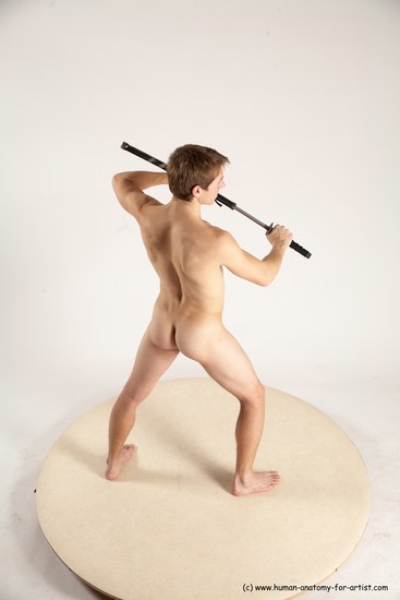 Nude Fighting with sword Man White Standing poses - ALL Slim Short Brown Standing poses - simple Multi angles poses Realistic