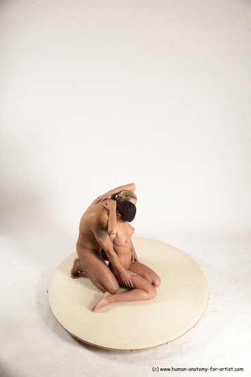 Nude Woman - Man Another Kneeling poses - ALL Slim Short Brown Kneeling poses - on both knees Multi angles poses Realistic