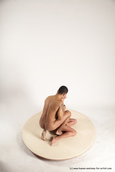 Nude Woman - Man Another Kneeling poses - ALL Slim Short Brown Kneeling poses - on one knee Multi angles poses Realistic