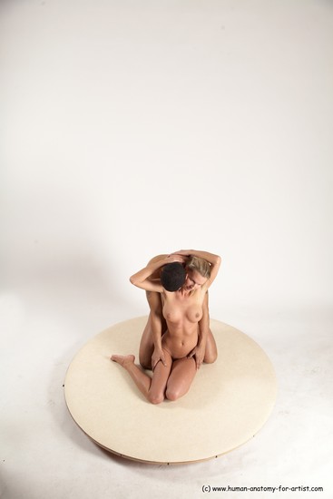 Nude Woman - Man Another Kneeling poses - ALL Slim Short Brown Kneeling poses - on both knees Multi angles poses Realistic