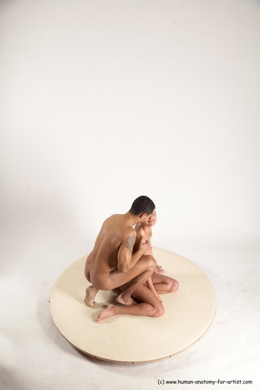 Nude Woman - Man Another Kneeling poses - ALL Slim Short Brown Kneeling poses - on one knee Multi angles poses Realistic