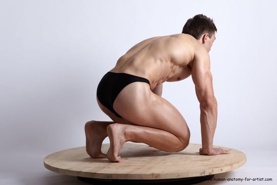 Swimsuit Man White Standing poses - ALL Muscular Short Brown Standing poses - knee-bend Academic