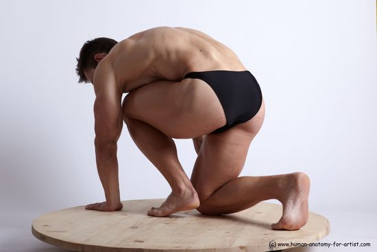 Swimsuit Man White Kneeling poses - ALL Muscular Short Brown Kneeling poses - on one knee Academic