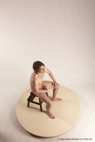 Nude Man White Sitting poses - simple Slim Short Brown Sitting poses - ALL Multi angles poses Realistic