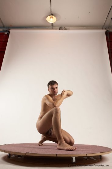 Nude Man White Kneeling poses - ALL Slim Short Brown Kneeling poses - on one knee Multi angles poses Realistic