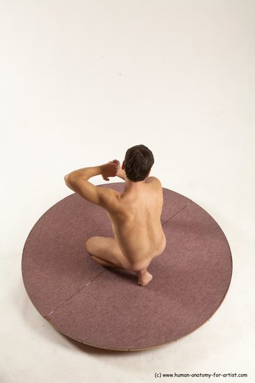 Nude Man White Kneeling poses - ALL Slim Short Brown Kneeling poses - on one knee Multi angles poses Realistic