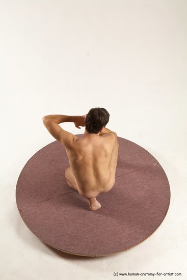 Nude Man White Kneeling poses - ALL Slim Short Brown Kneeling poses - on one knee Multi angles poses Realistic