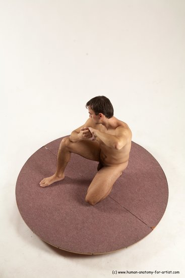 Nude Man White Kneeling poses - ALL Slim Short Brown Kneeling poses - on one knee Multi angles poses Realistic